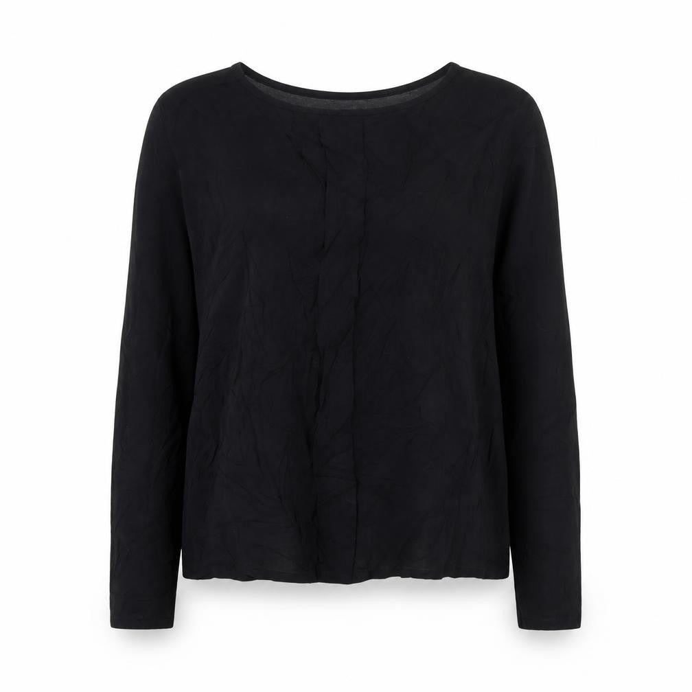 Front view of Springfield women’s black long sleeve viscose blouse, size UK 10