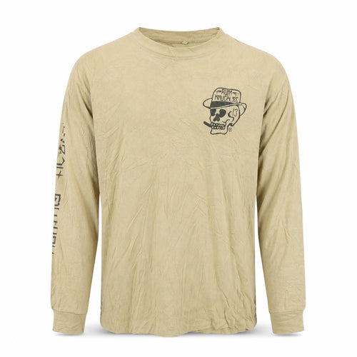 Rum Knuckles Mens Beige Skull Graphic Long Sleeve Cotton Top M