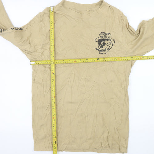 Rum Knuckles Mens Beige Skull Graphic Long Sleeve Cotton Top M