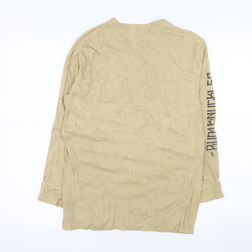 Rum Knuckles Mens Beige Skull Graphic Long Sleeve Cotton Top M