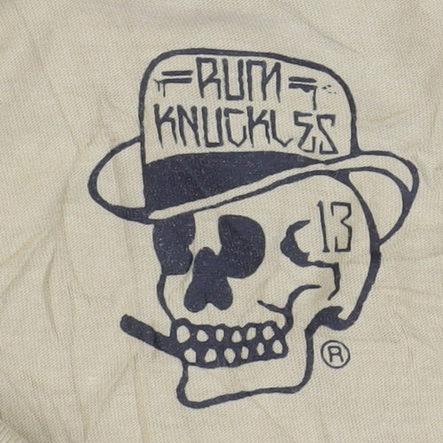 Rum Knuckles Mens Beige Skull Graphic Long Sleeve Cotton Top M