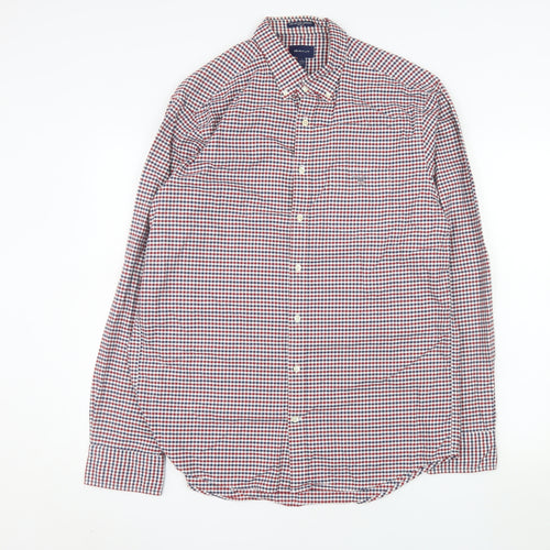GANT Men's Multicoloured Check Button-Down Long Sleeve Cotton Shirt L