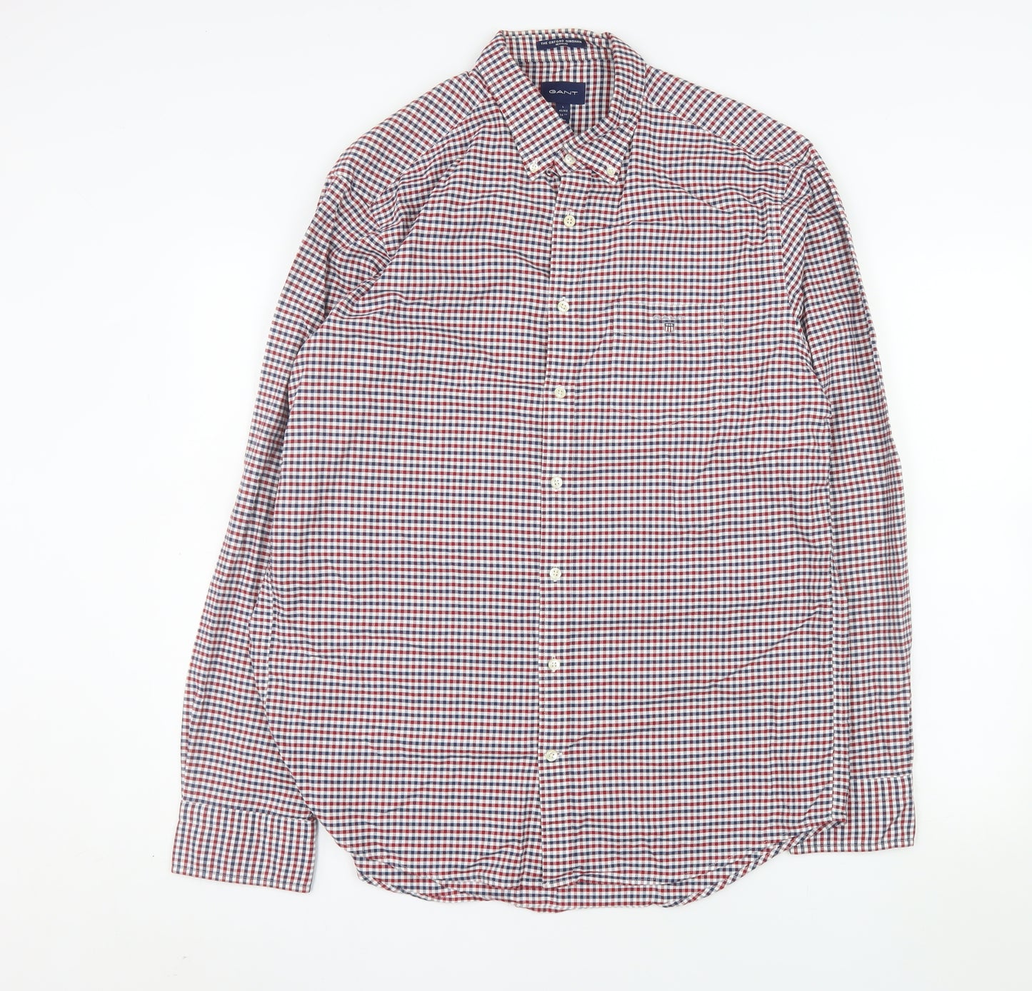GANT Men's Multicoloured Check Button-Down Long Sleeve Cotton Shirt L