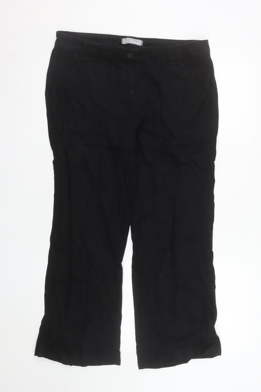 Marks and Spencer Women Black Linen Blend Long Trousers Size 14