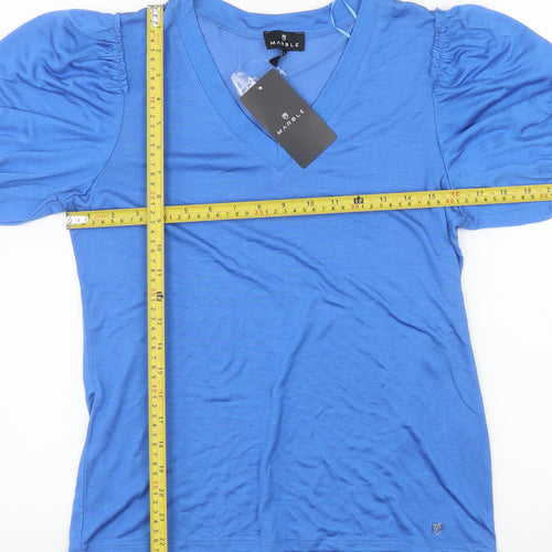 Marble Womens Blue V-Neck Puff Sleeve Jersey T-Shirt XS