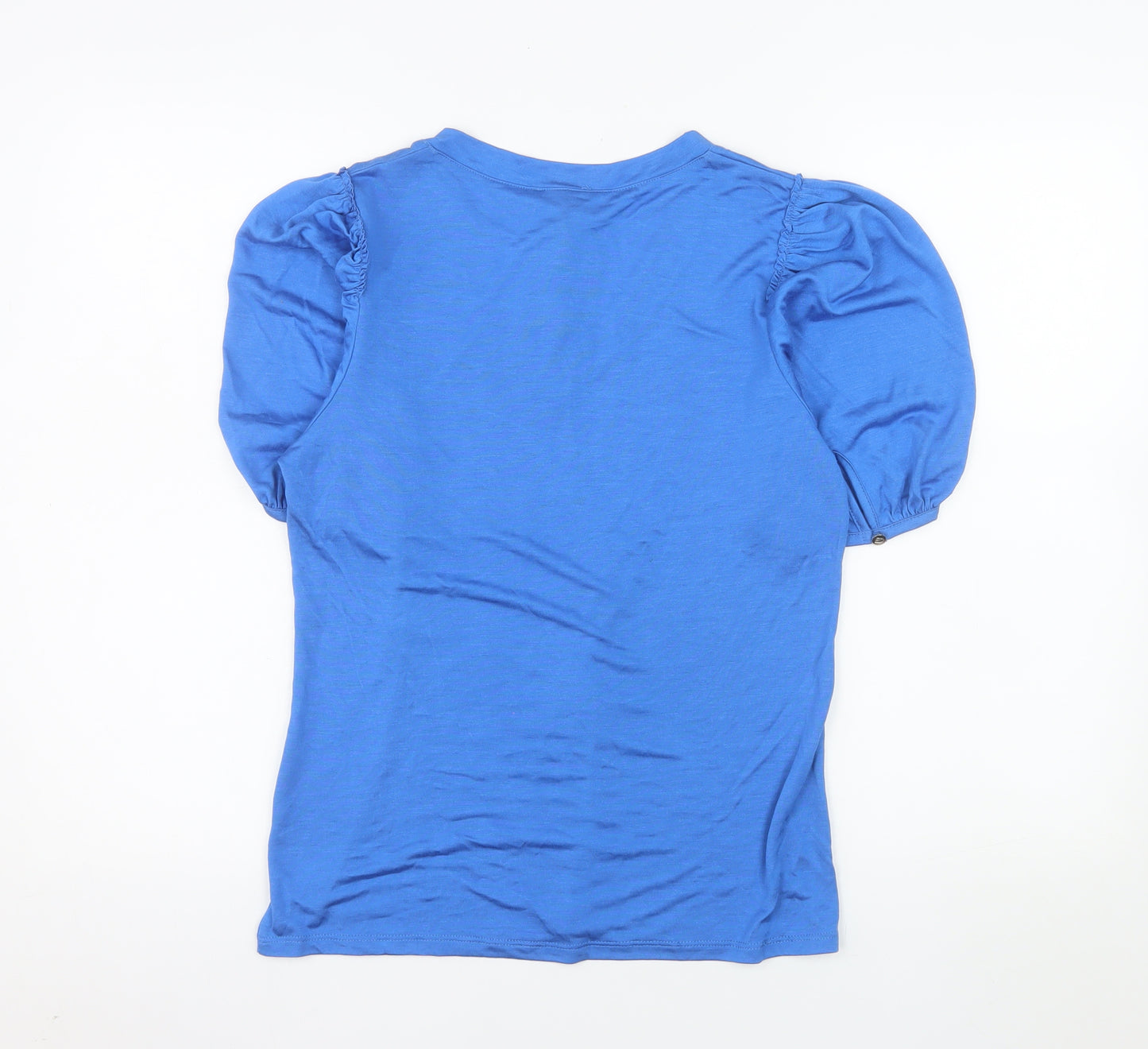 Marble Womens Blue V-Neck Puff Sleeve Jersey T-Shirt XS