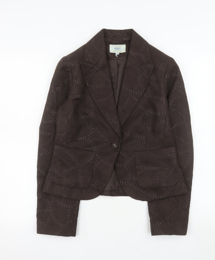 Yen Collection Women Brown Size 12 Single-Breasted Blazer Jacket