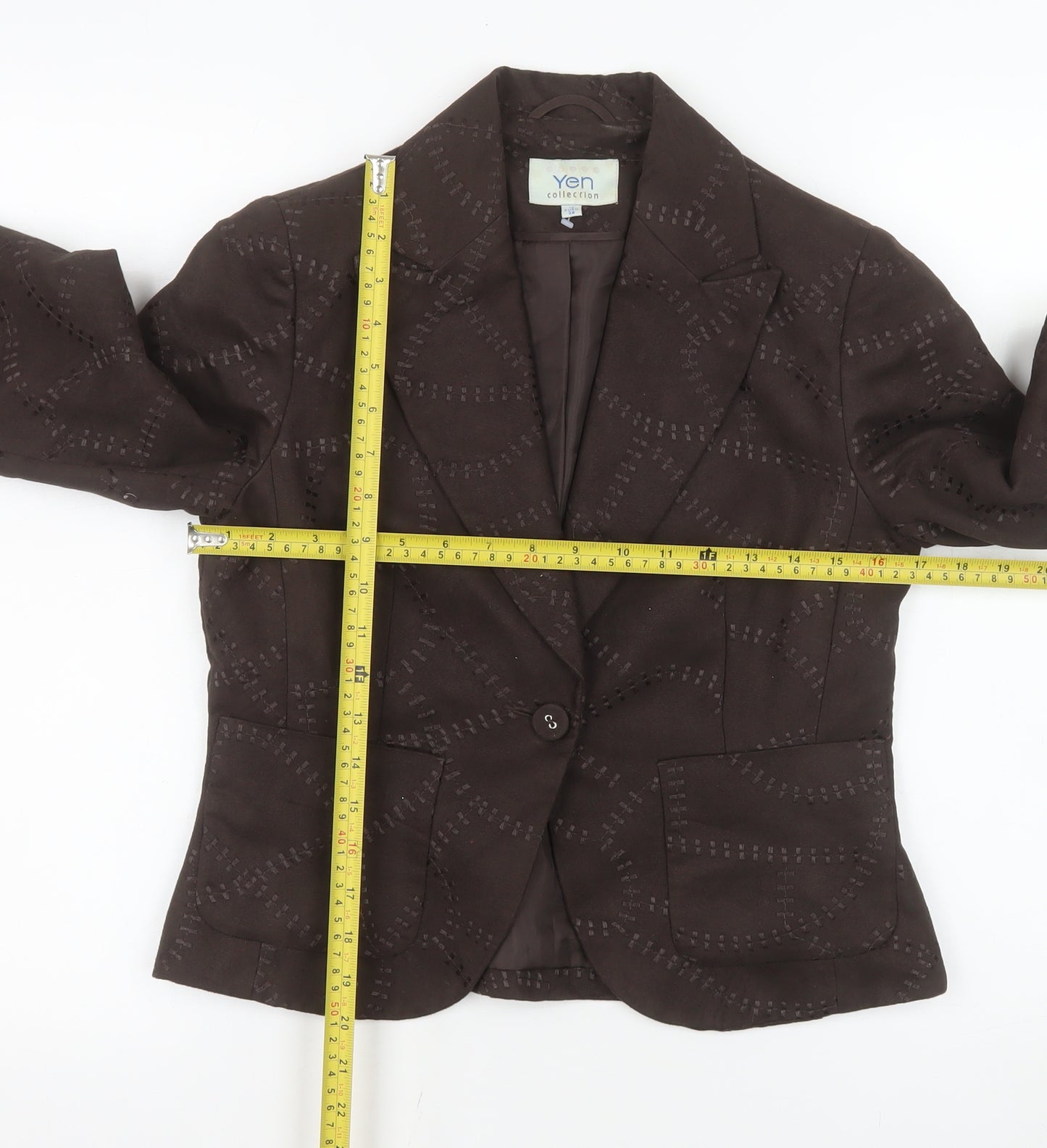 Yen Collection Women Brown Size 12 Single-Breasted Blazer Jacket