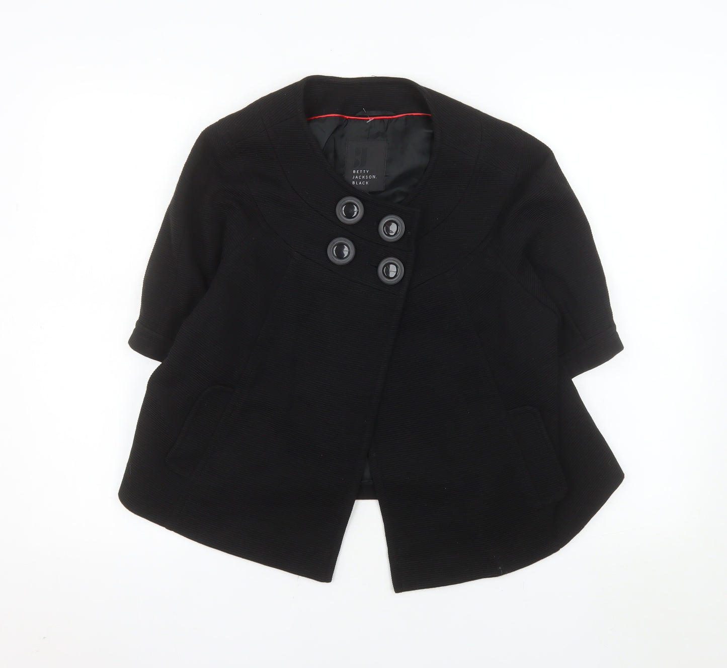 Betty Jackson Black Women's Black Size 14 Short Sleeve Double-Breasted Blazer