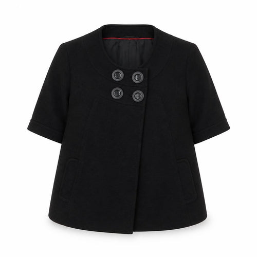 Betty Jackson Black Women's Black Size 14 Short Sleeve Double-Breasted Blazer