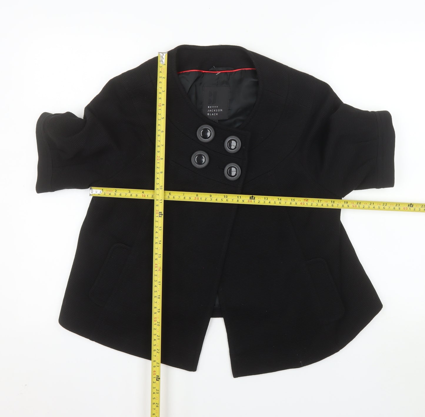 Betty Jackson Black Women's Black Size 14 Short Sleeve Double-Breasted Blazer