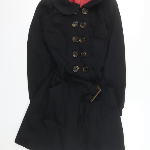 Mis-behave Women’s Black Trench Coat Size 8 Cotton Belted Mid-Length
