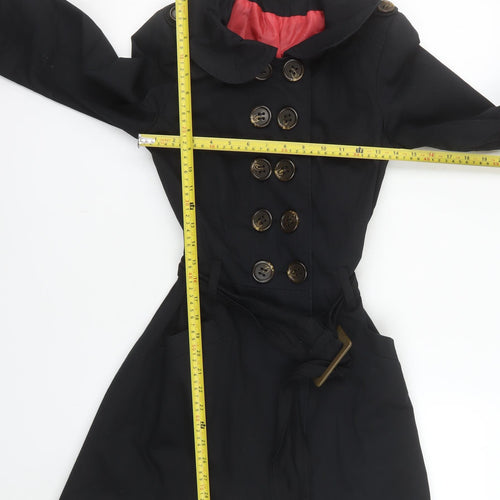 Mis-behave Women’s Black Trench Coat Size 8 Cotton Belted Mid-Length