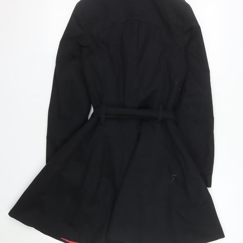 Mis-behave Women’s Black Trench Coat Size 8 Cotton Belted Mid-Length