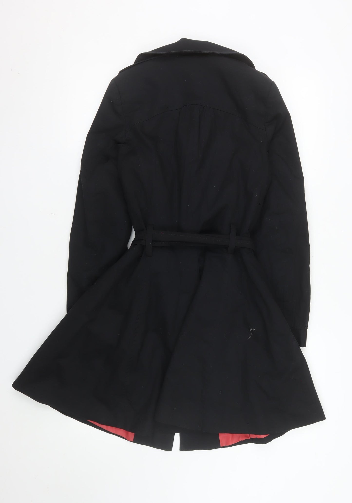 Mis-behave Women’s Black Trench Coat Size 8 Cotton Belted Mid-Length