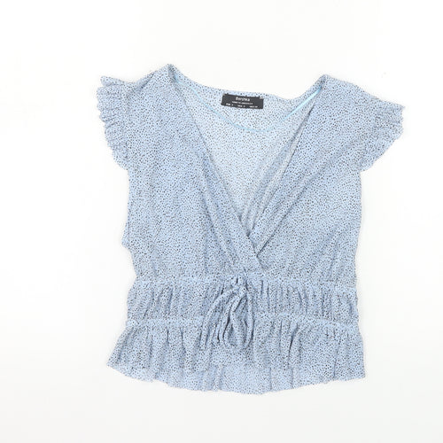 Bershka Women’s Blue Polka Dot Wrap Blouse Size S