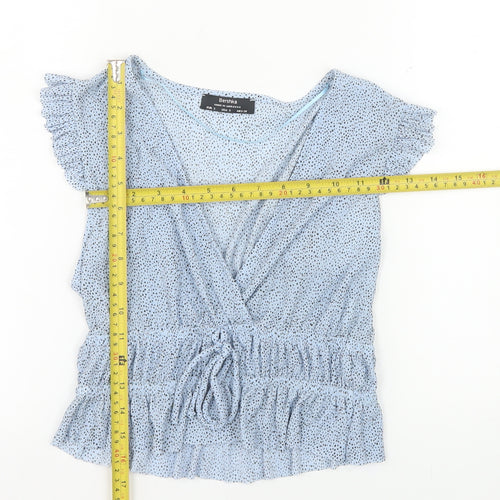 Bershka Women’s Blue Polka Dot Wrap Blouse Size S