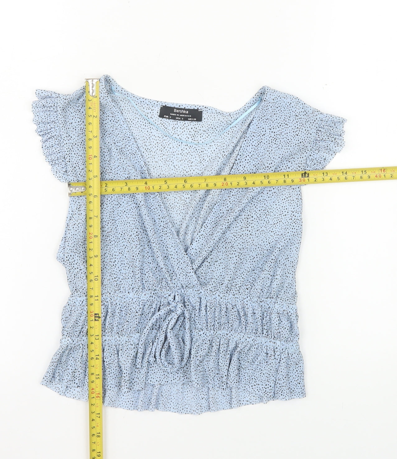 Bershka Women’s Blue Polka Dot Wrap Blouse Size S