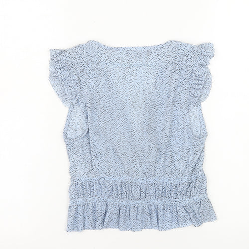 Bershka Women’s Blue Polka Dot Wrap Blouse Size S