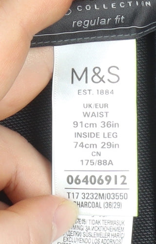 Marks and Spencer Men's Grey Regular Fit Dress Trousers 36W 29L
