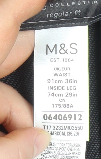Marks and Spencer Men's Grey Regular Fit Dress Trousers 36W 29L