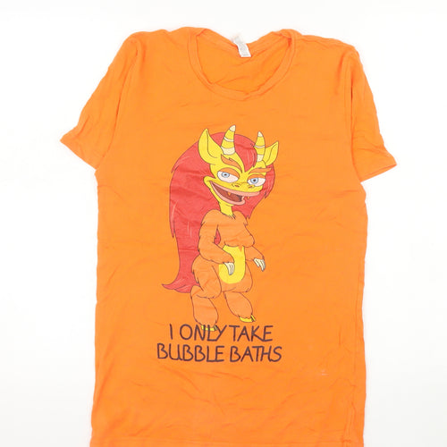 Bella + Canvas Mens Orange Graphic T-Shirt Small Funny Cartoon Print