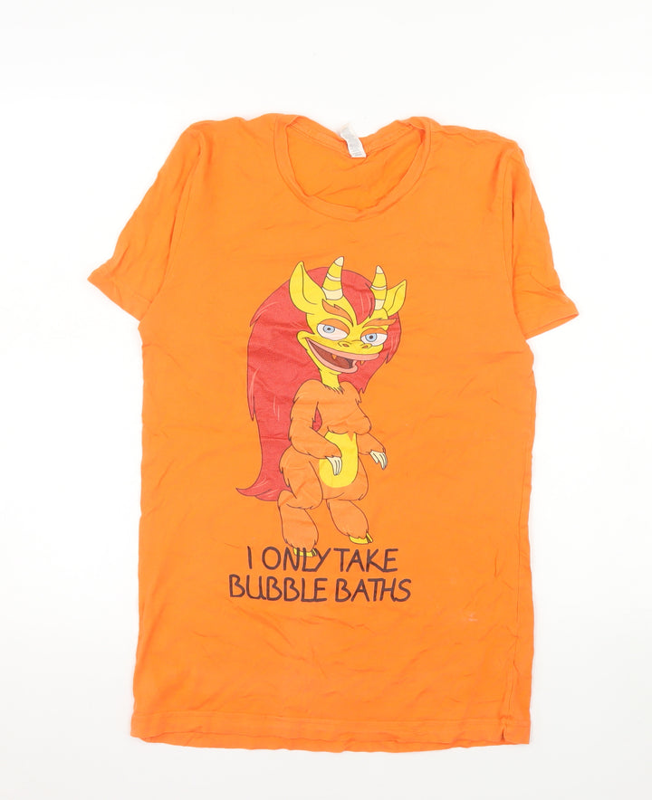 Bella + Canvas Mens Orange Graphic T-Shirt Small Funny Cartoon Print