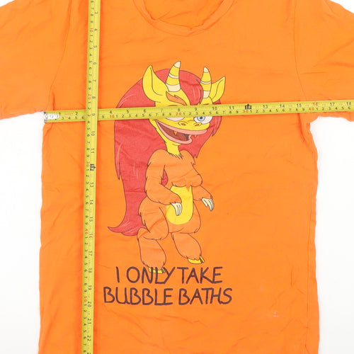 Bella + Canvas Mens Orange Graphic T-Shirt Small Funny Cartoon Print