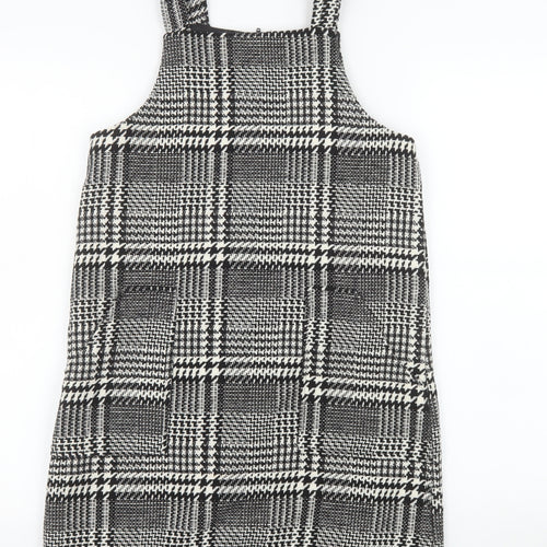 F&F Girls Black Check Pinafore Dress Size 12-13 Years Lined Wool Blend