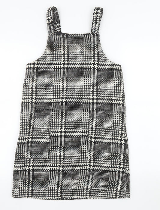 F&F Girls Black Check Pinafore Dress Size 12-13 Years Lined Wool Blend