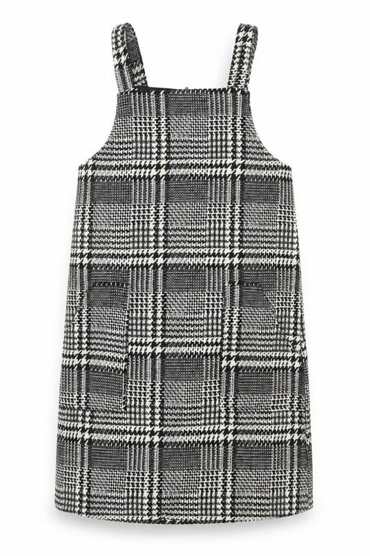 F&F Girls Black Check Pinafore Dress Size 12-13 Years Lined Wool Blend