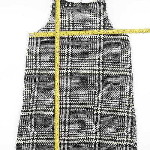 F&F Girls Black Check Pinafore Dress Size 12-13 Years Lined Wool Blend