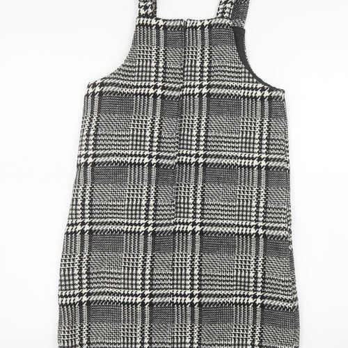 F&F Girls Black Check Pinafore Dress Size 12-13 Years Lined Wool Blend