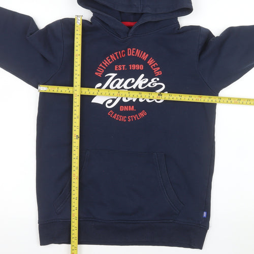Jack & Jones Boys Blue Pullover Hoodie Size 164 Graphic Print Logo Sweatshirt