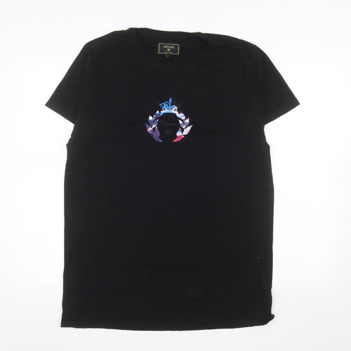 SikSilk Men’s Black Slim Fit Graphic Logo Cotton T-Shirt Size L