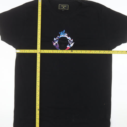 SikSilk Men’s Black Slim Fit Graphic Logo Cotton T-Shirt Size L