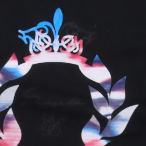 SikSilk Men’s Black Slim Fit Graphic Logo Cotton T-Shirt Size L