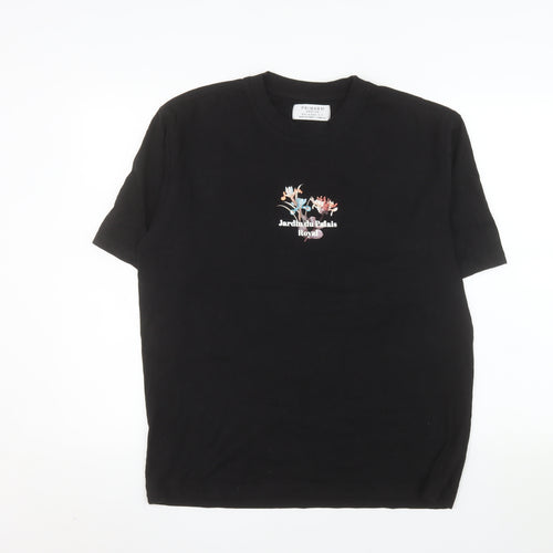 Primark Men's Black Floral Graphic Relaxed Fit T-Shirt Size M
