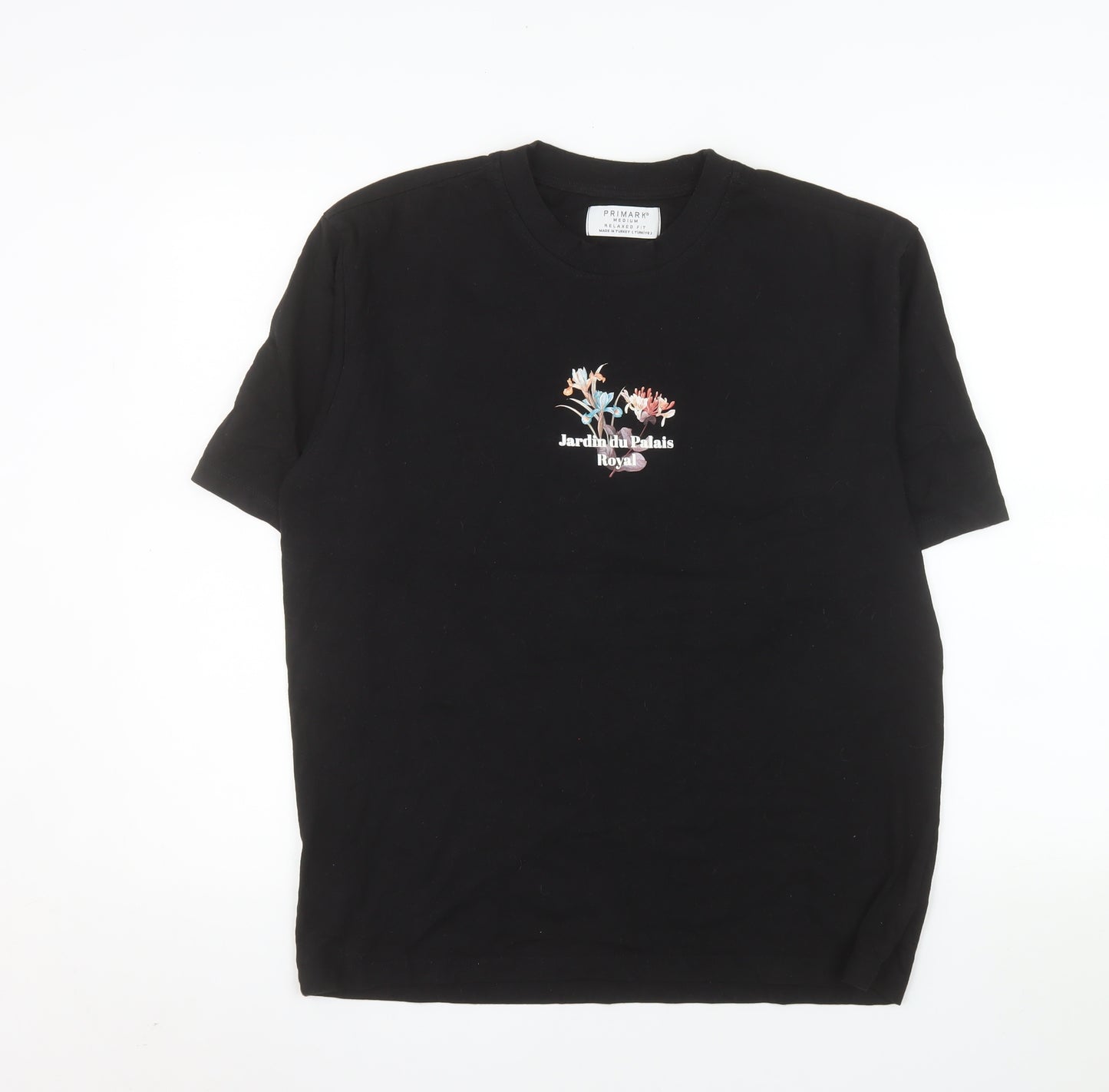 Primark Men's Black Floral Graphic Relaxed Fit T-Shirt Size M