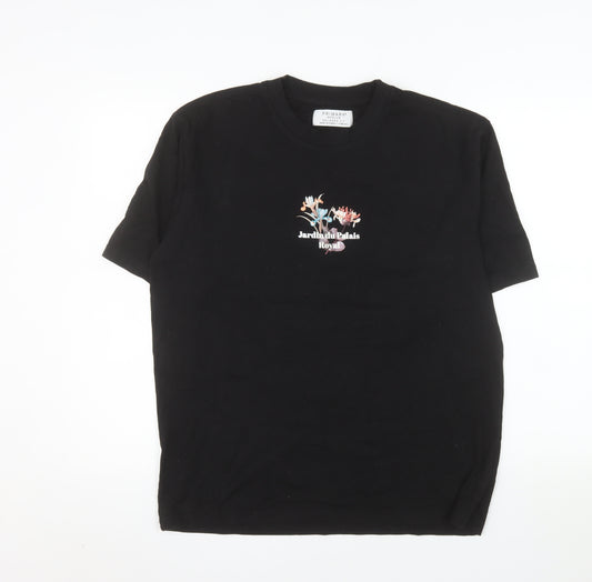 Primark Men's Black Floral Graphic Relaxed Fit T-Shirt Size M