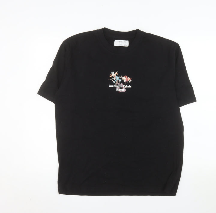 Primark Men's Black Floral Graphic Relaxed Fit T-Shirt Size M