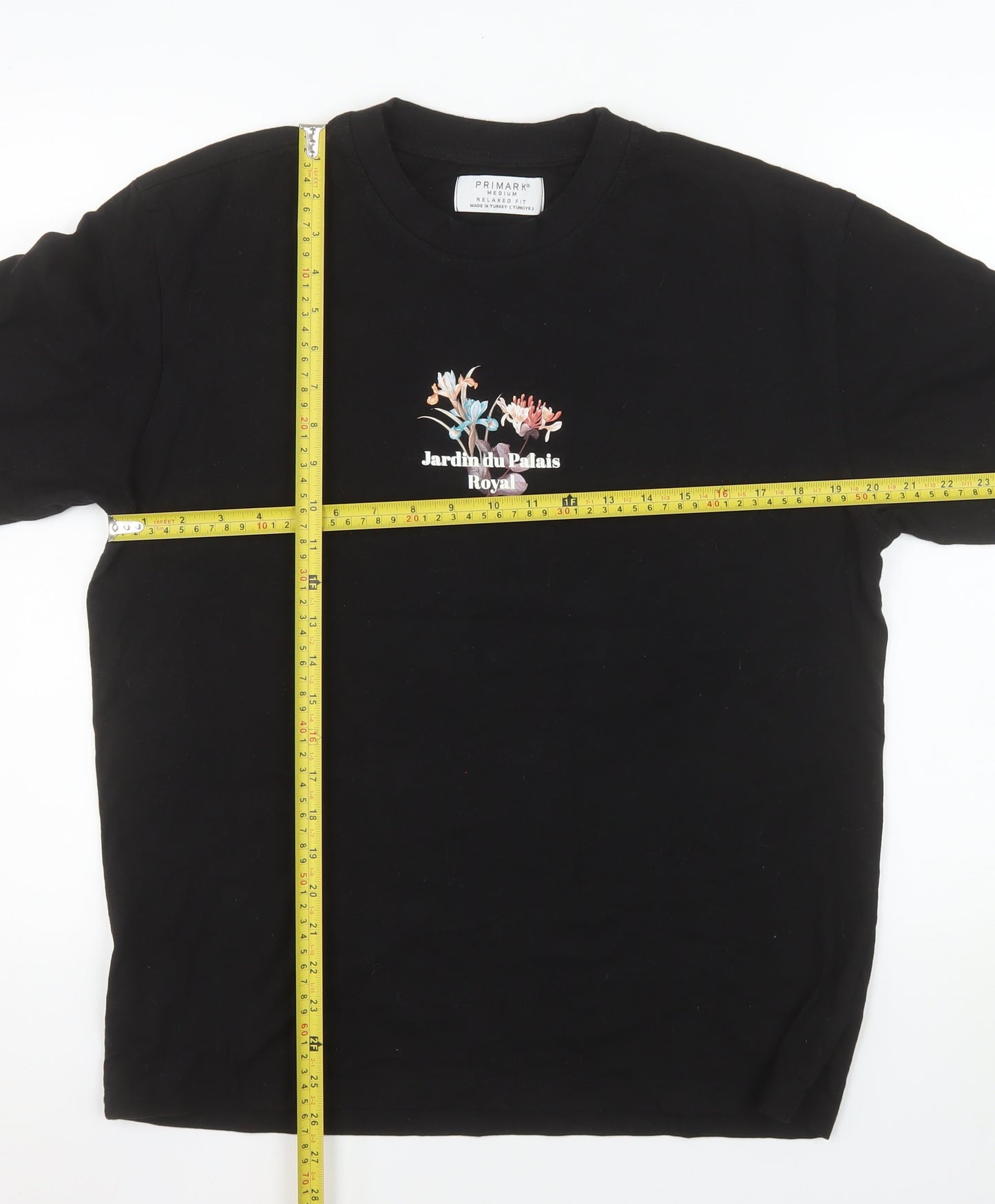 Primark Men's Black Floral Graphic Relaxed Fit T-Shirt Size M