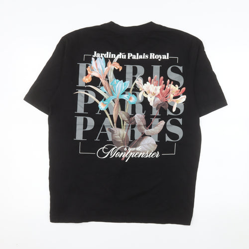 Primark Men's Black Floral Graphic Relaxed Fit T-Shirt Size M