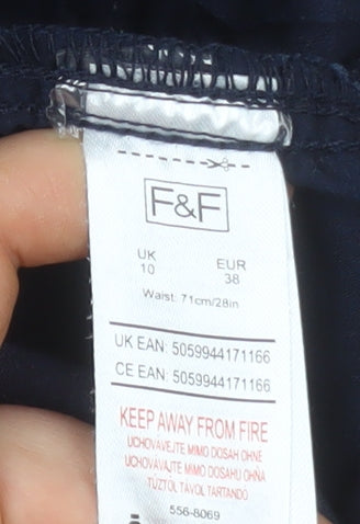 F&F Women Blue Chino Trousers Size 10 Regular Cotton Stretch Twill