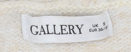 Gallery Women Beige Knit Cable Beaded Cardigan Small V-Neck