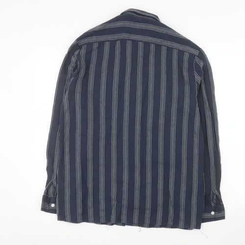 Primark Men's Blue Striped Regular Fit Long Sleeve Button-Up Shirt M