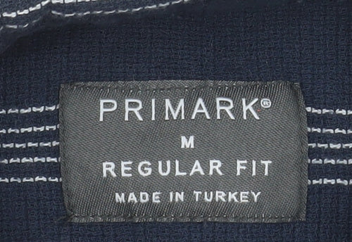 Primark Men's Blue Striped Regular Fit Long Sleeve Button-Up Shirt M
