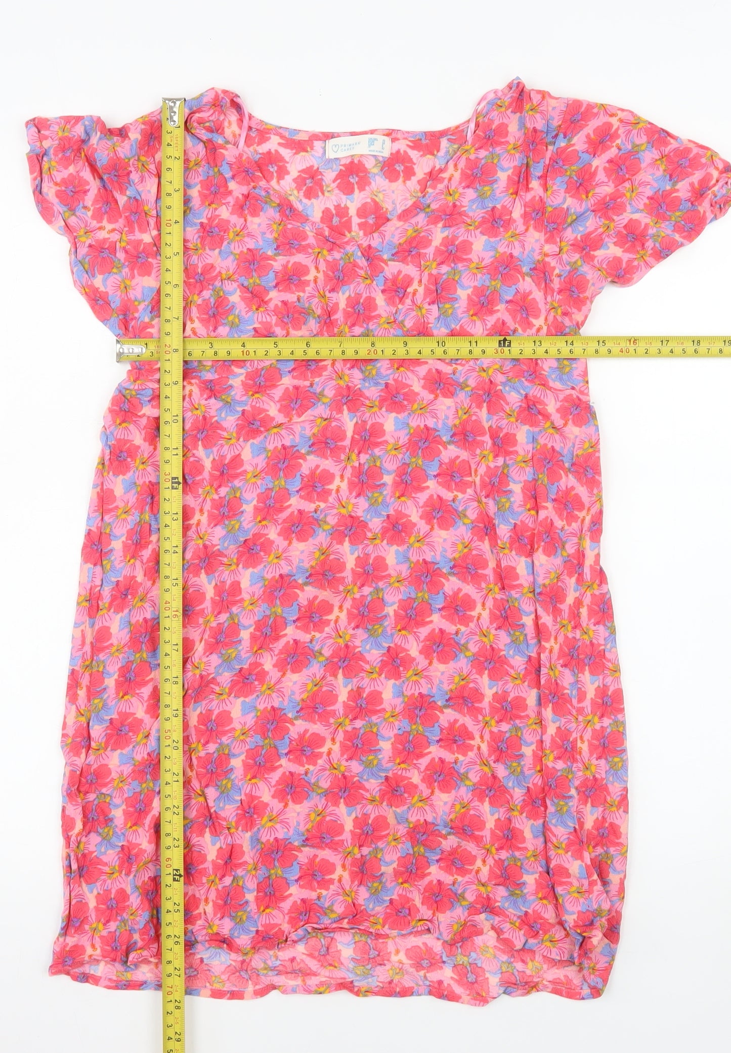 Primark Women Pink Floral Viscose Shift Dress Size 10