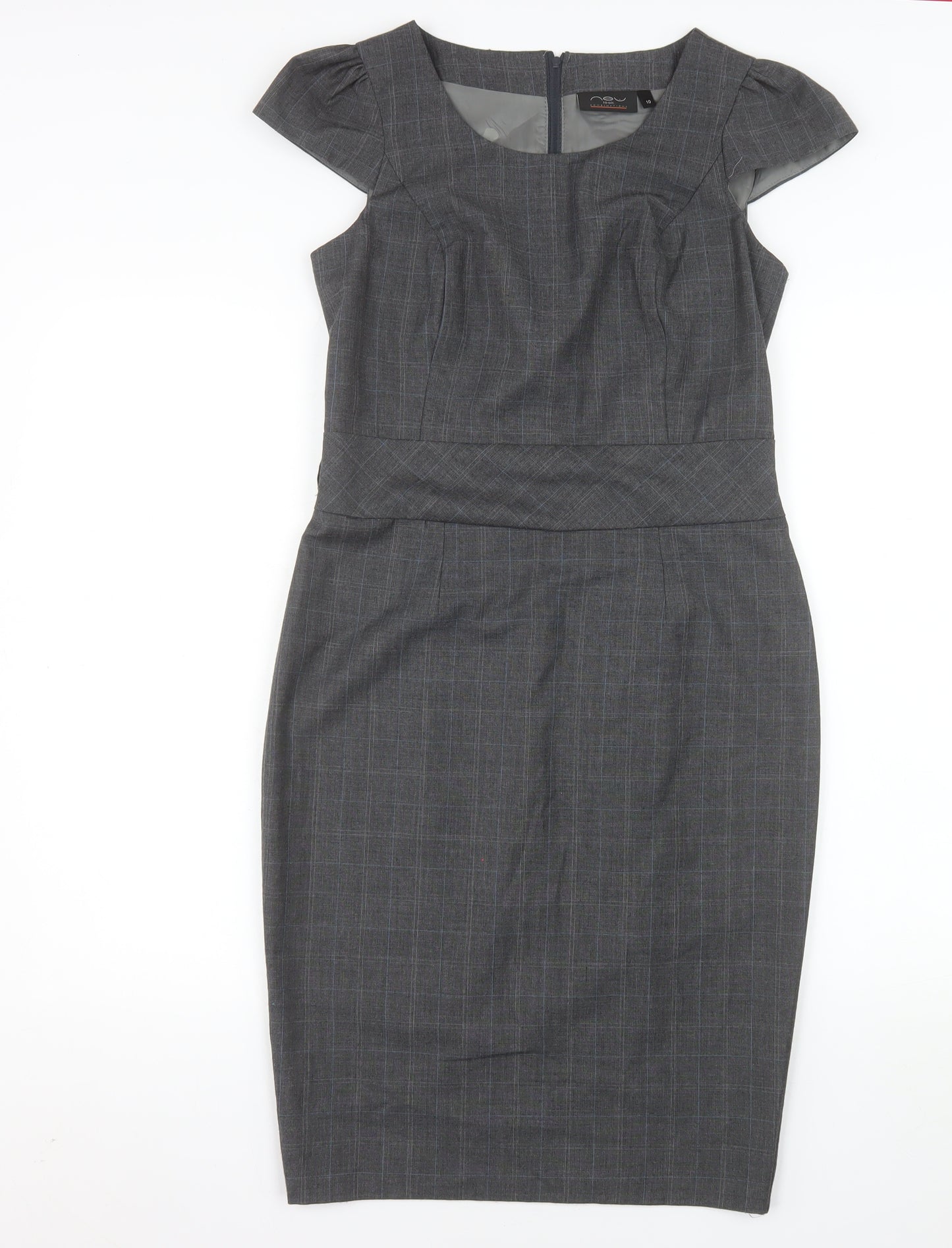 New Look Women’s Grey Check Sheath Work Dress Size 10