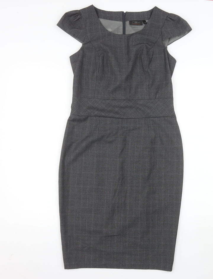 New Look Women’s Grey Check Sheath Work Dress Size 10